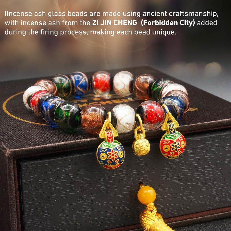 CNYTPE Colorful Gray Glaze Bracelet for Men and Women – Imperial Palace-Style Gold-Swallowing Beast Family Guardian Jewelry, Ancient Oriental Glazed Beads for Good Luck & Abundance Flow, Energy-Balancing Harmony Bracelet - Image 4